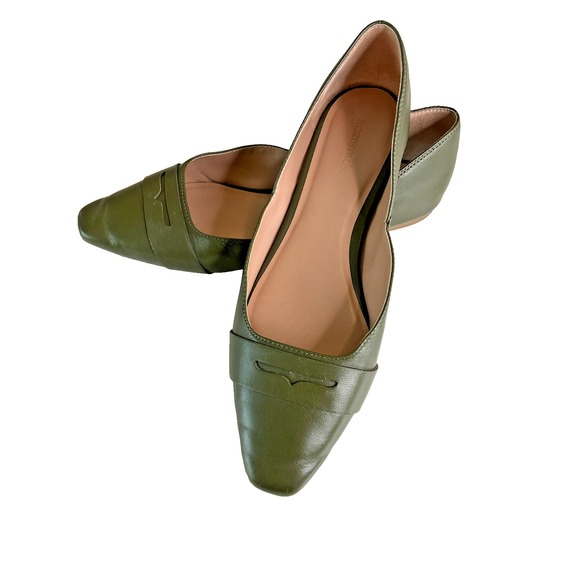 Nordstrom‎ Green Leather Penny Loafer Flats Preppy Casual 7.5 - Picture 1 of 10